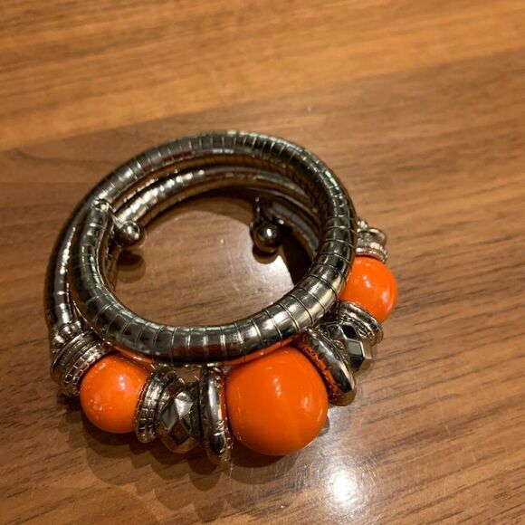 Bracelet, fashion, silver and orange coil, large scale, boho, native, cowgirl - Picture 6 of 16